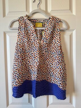 Maeve Ivory Sleeveless V-Neck Camisole with Blue & Orange Dot Print